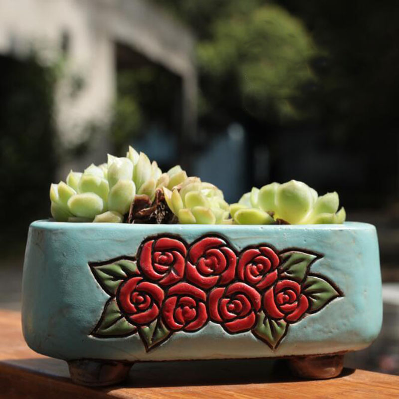 Ceramic Rectangle Floral Patte - Bonsai Garden Europe review and price