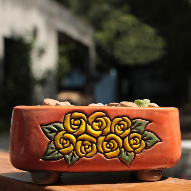 Ceramic Rectangle Floral Patte - Bonsai Garden Europe review and price